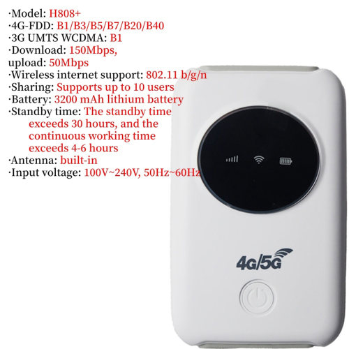 H808+ Κινητός δρομολογητής WiFi 4G Lte 150Mbps με κάρτα SIM για ταξίδια σε εξωτερικούς χώρους 2