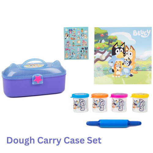 Bluey Dough Set, Carry Case, Playdough Cutters, Roller, Kids Craft Toy 1