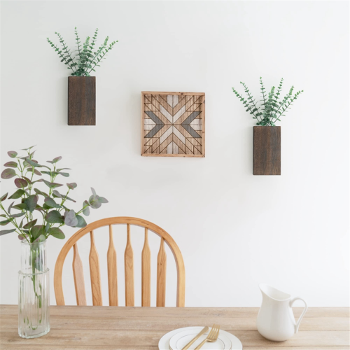 Wood Wall Planter Vase with Artificial Eucalyptus 2