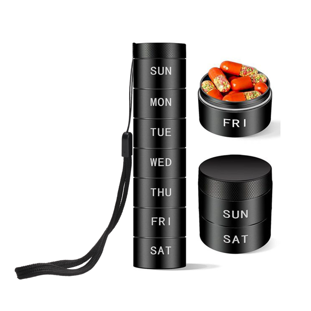 Black 7-Day Compartment Medicine Box Waterproof Pill Container