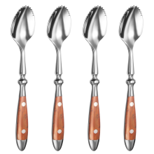 4PCS, Stainless Steel 18/8 Fruit Spoon Kiwi Spoon with Wood Handle