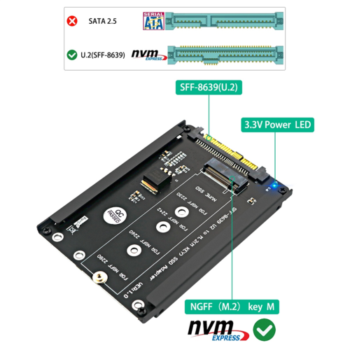 Adaptador Conversor Riser M.2 NVMe Key M SSD para SFF-8639 U.2 2