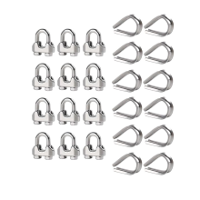 Conjunto de 12 abraçadeiras para cabos de aço de 1/4" M6 com dedal.