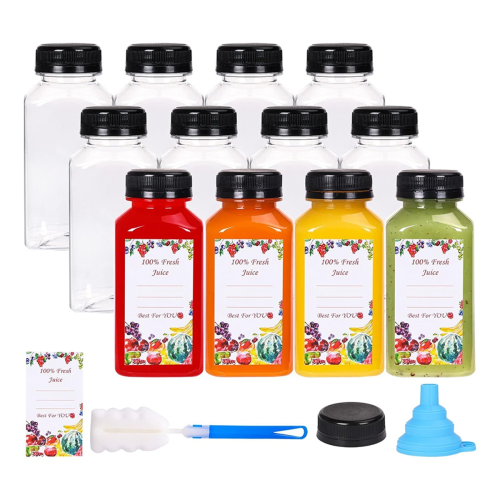 12Pcs 8oz Plastic Juice Bottles with Tamper Evident Caps