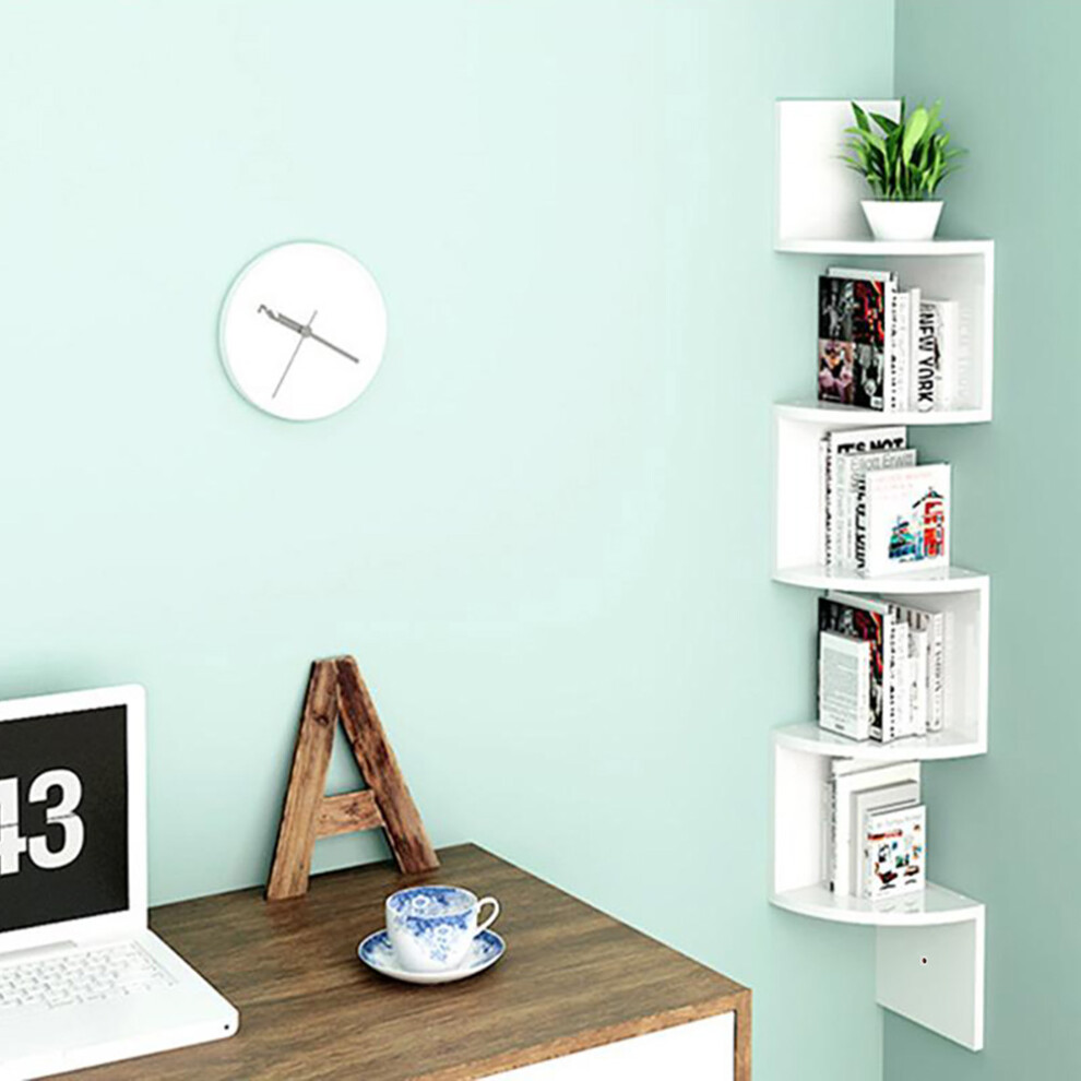 Wooden Zigzag Floating Corner Shelves Multi Tier White 74696055