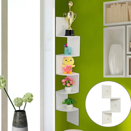 Wooden Zigzag Floating Corner Shelves Multi Tier White 1
