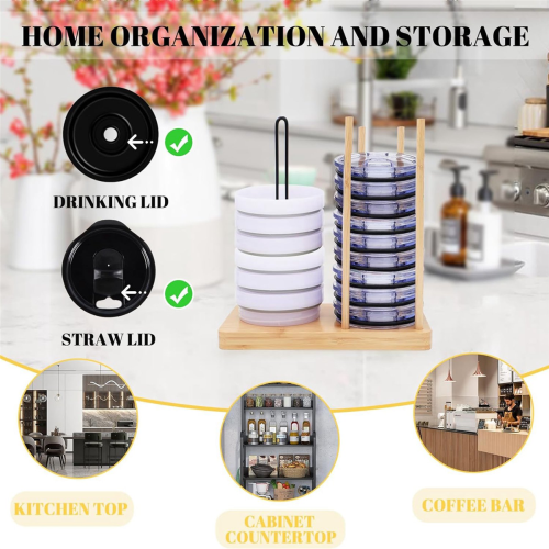 Adjustable Cup Lid Organizer Bottle Lid Holder, Holds Up to 20 Lids 2
