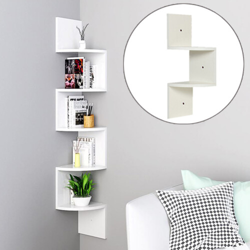 Wooden Zigzag Floating Corner Shelves Multi Tier White 2