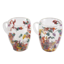2PCS Fillings Dry Flowers Double Wall Glass Cup With Handle
