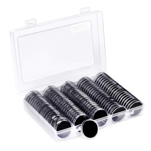 100 Cápsulas para Moedas de 30mm e 5 Tamanhos (17/20/25/27/30mm) com Junta para Estojo de Moedas