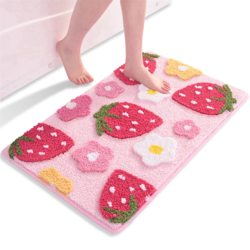 Pink Bathroom Rugs Cute Strawberry Bath Mat 50X80cm 1