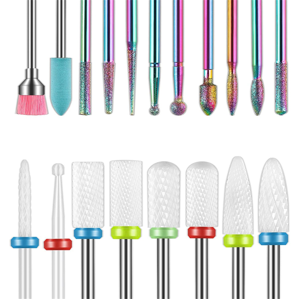 19pcs Nail Drill Bits Sets, 3/32 Inch Diamond Cuticle Electric
