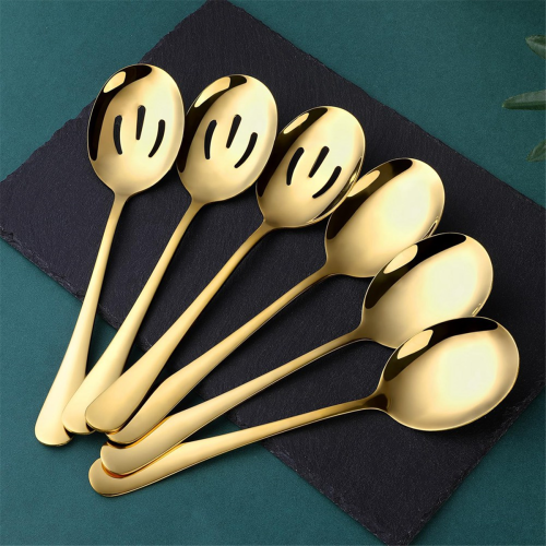 Gold Serving Spoons 6 Pieces, Stainless Steel Serving Utensils 1