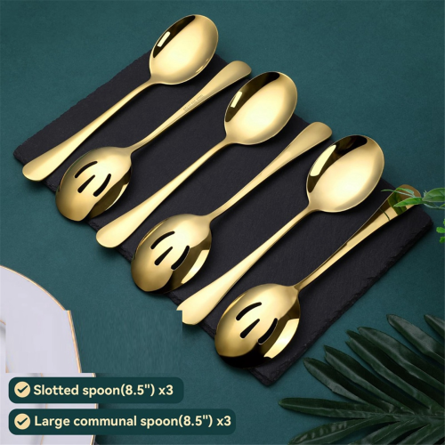 Gold Serving Spoons 6 Pieces, Stainless Steel Serving Utensils 2