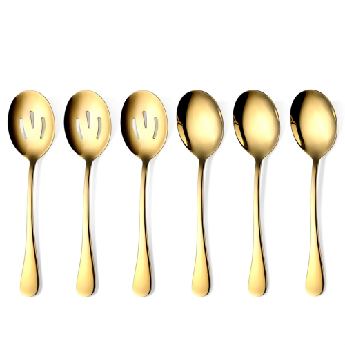 Gold Serving Spoons 6 Pieces, Stainless Steel Serving Utensils