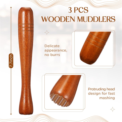 3 τεμάχια ξύλινο muddler για κοκτέιλ, Cocktail Muddler μήκους 7,7 ιντσών 2