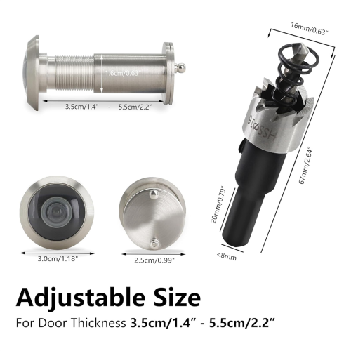 220-degree Solid Brass Peep Holes for Door with 16mm Drill Bit, B 2