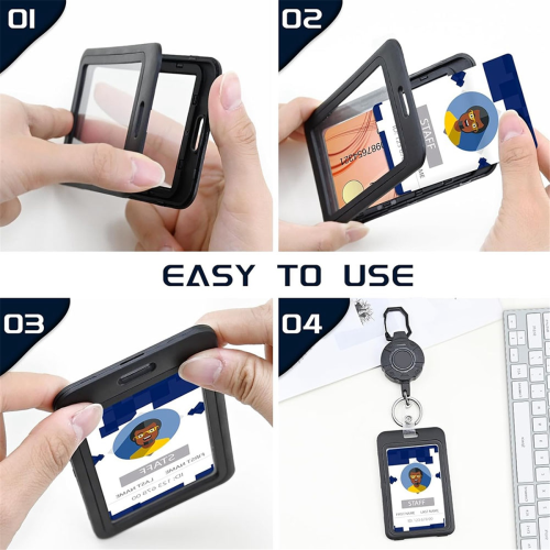 Black ID Badge Holder Vertical ID Card Holder ID Card Case Protector 1