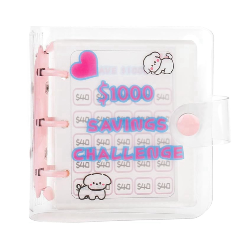 2PC 1000 Savings Challenge Binder, Reusable Budget Binder Book (Pink) 2