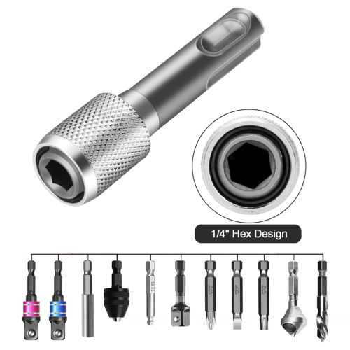 Conjunto de 5 adaptadores de mandril SDS-Plus para furadeira com encaixe hexagonal de 1/4". 1
