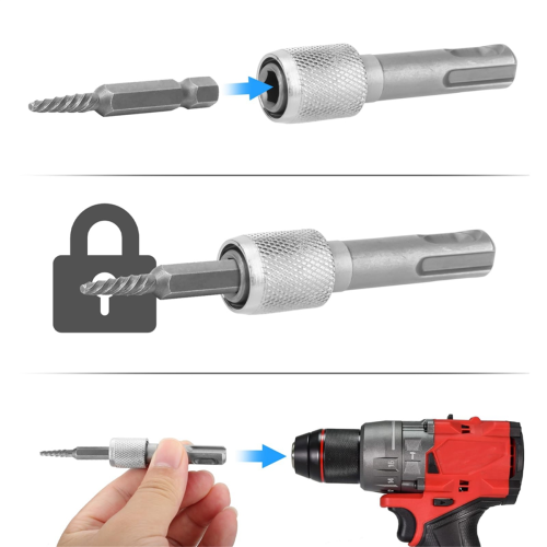 Conjunto de 5 adaptadores de mandril SDS-Plus para furadeira com encaixe hexagonal de 1/4". 2