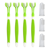 Haustier Hund 4Pcs Triple Kopf Zahnbürste 3Pcs Finger Gummi Zahnbürsten