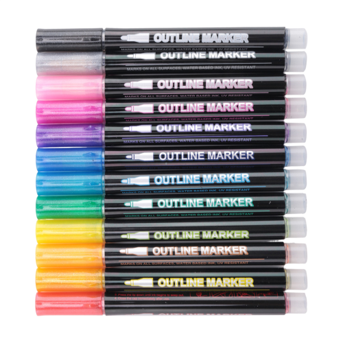 Shimmer Markers Doodle Outline Dazzles: 12 Colors Glitter Pens Set 1