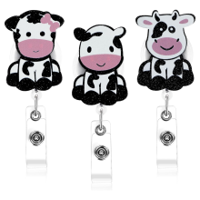 Conjunto de 3 Clipes Retráteis para Crachás com Estampa de Vaca