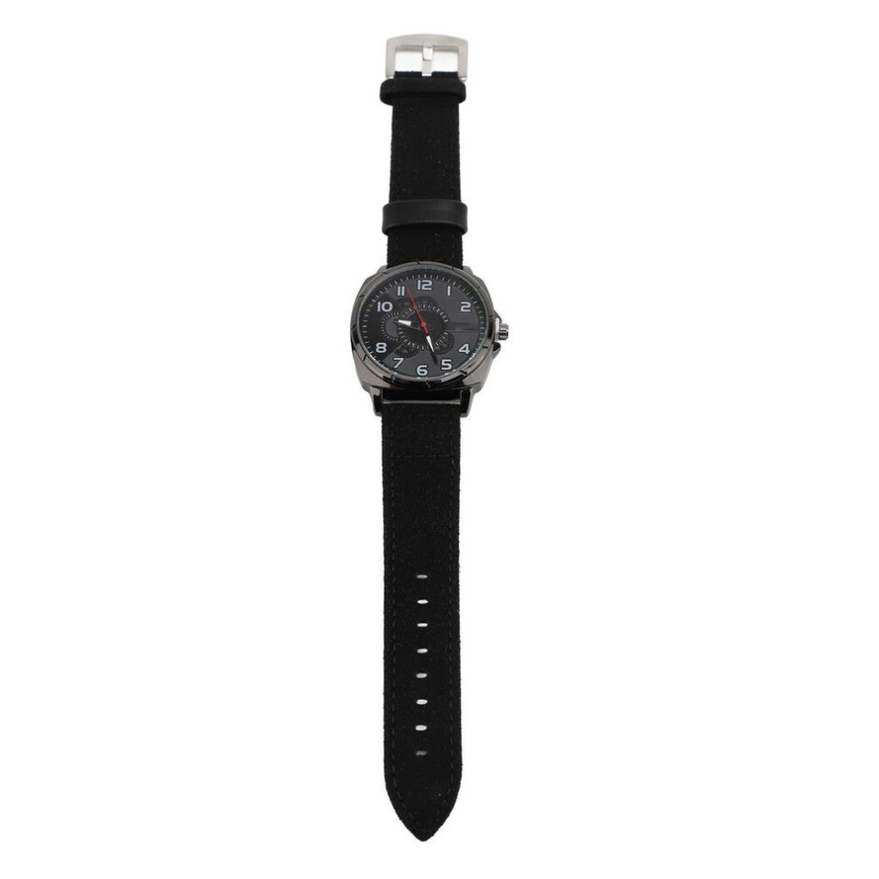 (black) Men Analog Watch Pu Leather Strap Vintage Ultra Thin Big Face Mineral Glass Quartz Wrist Watch For