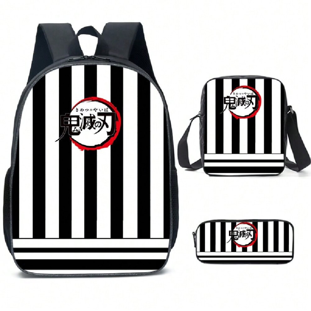 (6, Three-piece set) New Demon Slayer schoolbag nylon backpack elementary school boys and girls breathable backpack-image-OPC-PJ6KYKV-NEW