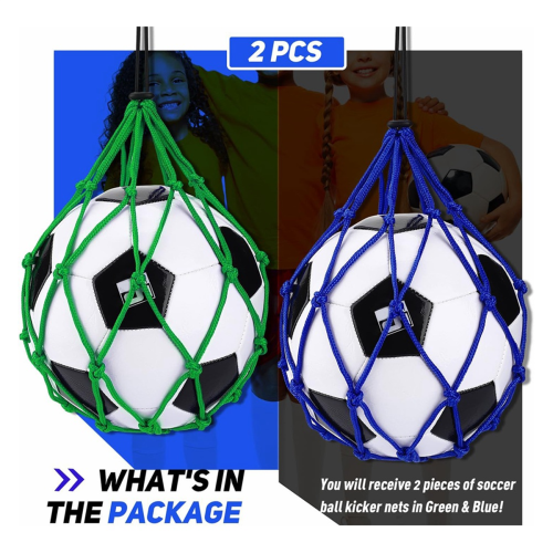 2PCS Football Kick Trainer, Soccer Return Trainer Net ,Blue+Green 2