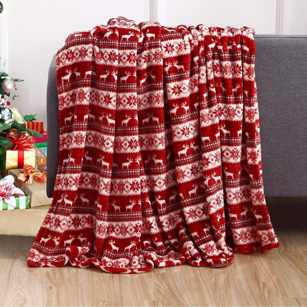 (3, 150x200cm) Burgundy Reindeer Christmas Blanket Sofa Flannel Throw Blanket-image-OPC-PJ6KZY2-NEW