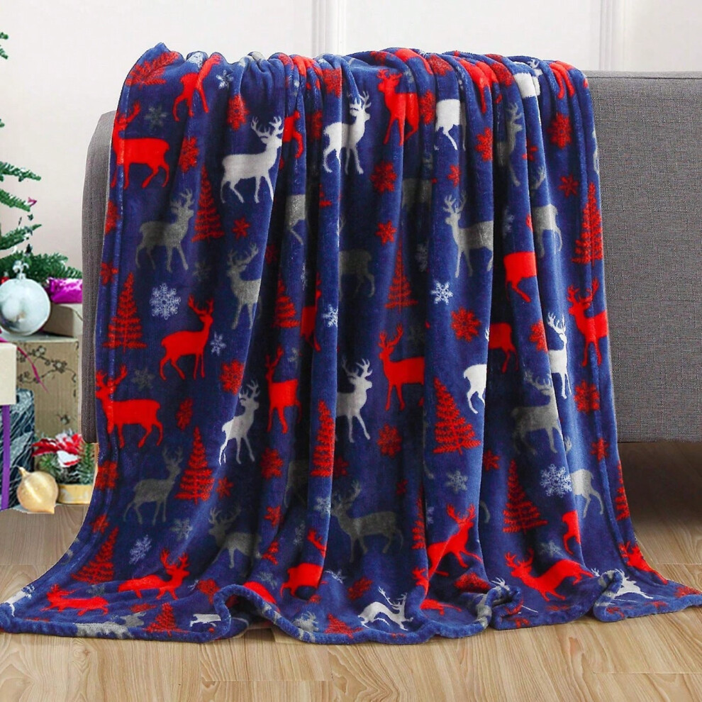 (10, 150x200cm) Burgundy Reindeer Christmas Blanket Sofa Flannel Throw Blanket-image-OPC-PJ6KZYB-NEW