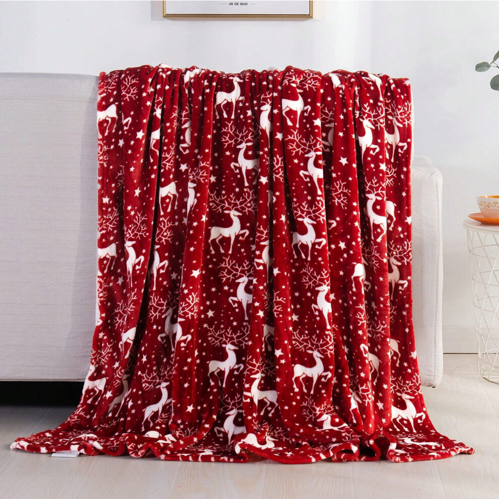 (2, 200x230cm) Burgundy Reindeer Christmas Blanket Sofa Flannel Throw Blanket-image-OPC-PJ6M26G-NEW
