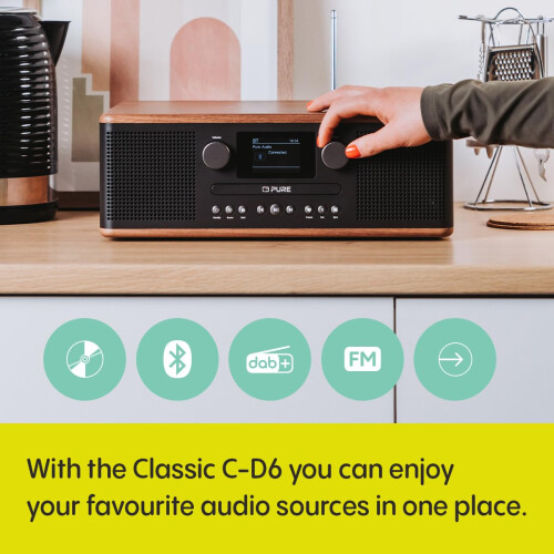 Pure Pure Classic C-D6 Music System (CD Player, DAB+/FM, Bluetooth, AUX, USB, Alarm Sleep Timer) Coffee Black/Walnut 2