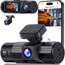 4K Dash Cam WiFi 3 Channel Dash Cam Front and Rear Inside 4K+1080P+1080P, Dashcam with 1.97? Display, 32GB Card, Triple Car Camera with App, Night Vi