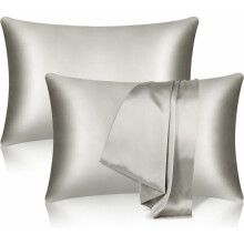 Set of 2 100% Pure Mulberry Silk Pillowcases for Hair and Skin, Double-Sided, Soft and Smooth with Concealed Zipper (Standard, 51 x 76 cm, Grey)