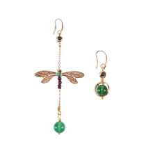 Ethnisch-vintage Libellen-Motiv Steinperlen-Hängerohrringe mit Ohrhaken – asymmetrische Damen-Ohrringe – Geschenk