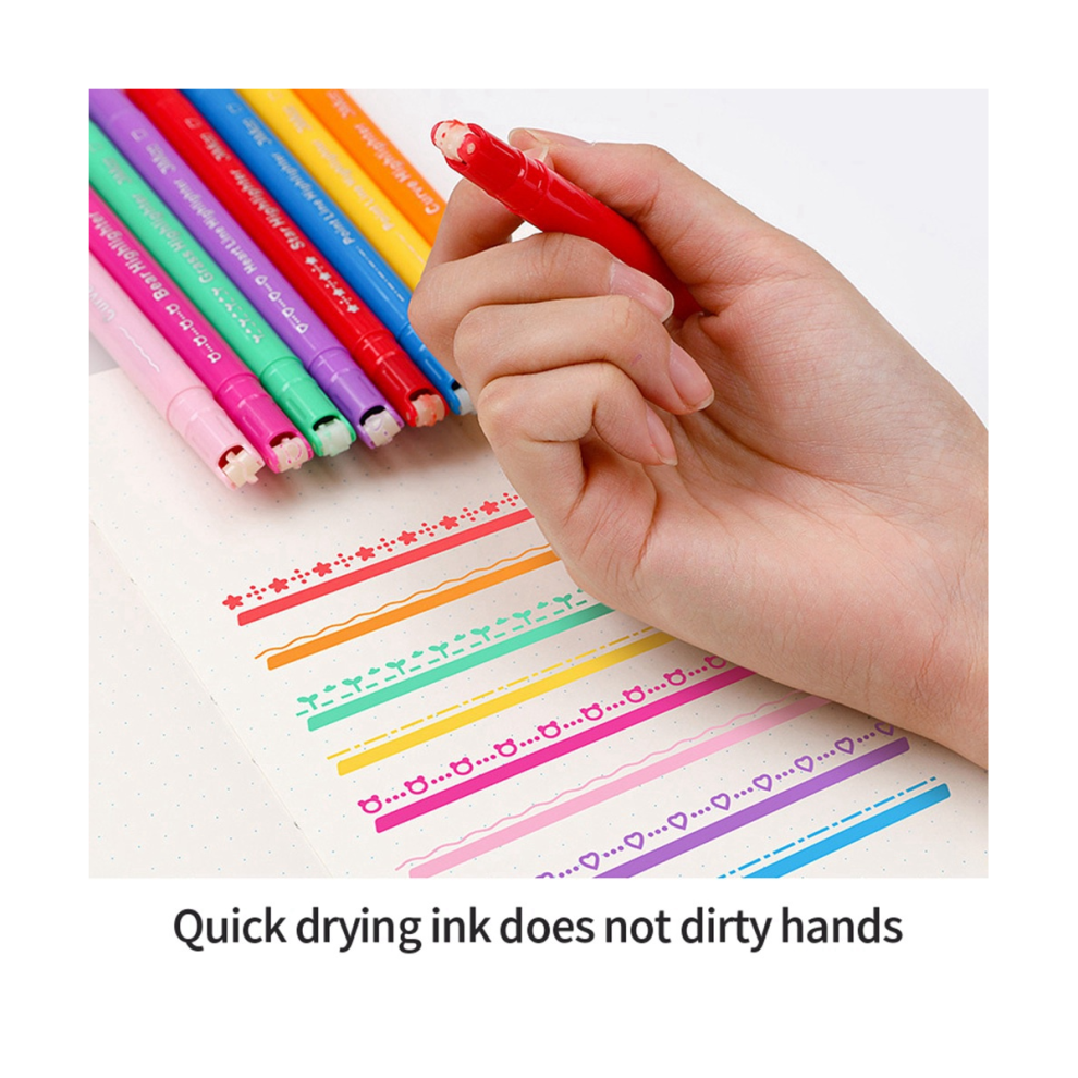 ÄSthetisches Textmarker-Set, 8 Verschiedene Formen, Doppelspitzen-Marker, Stifte FüR Kinder, Neuartige Schreibwaren, Schulbedarf-image