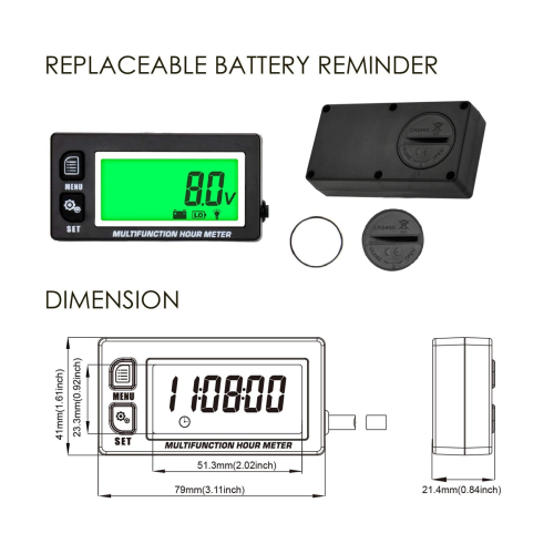 LCD Digital Hourmeter Tachometer Engine Thermometer Replaceable Clock for Motorcycle ATV Marine Boat Gasoline Engines 1