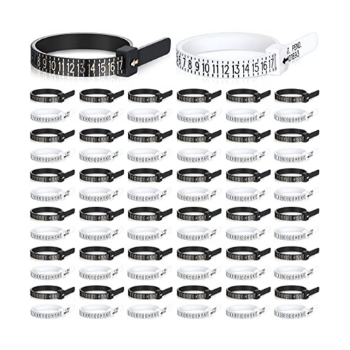 100 Pack Reusable Finger Size Gauge Measure Ring Sizer Plastic US Ring Measurement Tool White and Black