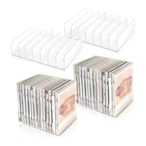 4 pezzi Porta-CD in acrilico trasparente con espositore per CD/DVD, organizer da tavolo per CD 1