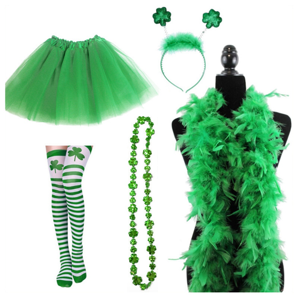 St. 's Day Costume Set Striped Socks 3 Layered Tulle Tutu Shamrock Headband Necklaces for Party Festival Decor-image-OPC-PJ6M8GK-NEW