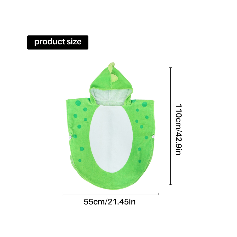 Peignoir de bain à capuche pour enfants, poncho de plage à motif dinosaure (vert et blanc, 55 cm x 110 cm)