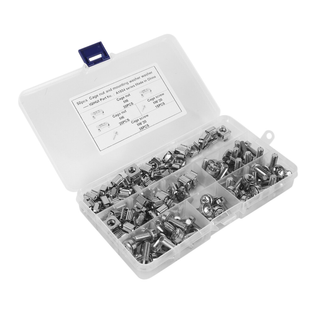 50 Sets M6 Square Hole Hardware Cage Nuts&Mounting Screws Washers For Server Rack And Cabinet(M6 X 20Mm)(Screw+Washer+Cage Nut) 4852847363390