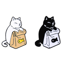 Cute Black White -Enamel Fish Brooch of Cartoon Animals Metal Funny Meme Badge Pins for Lapel Kids Women Bags