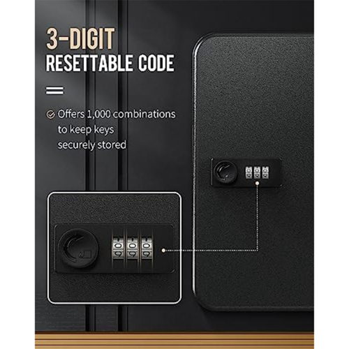 Key Cabinet with Combination Lock Wall-Mounted Key Storage Box with Resettable Combination Black Digital Security Box 2