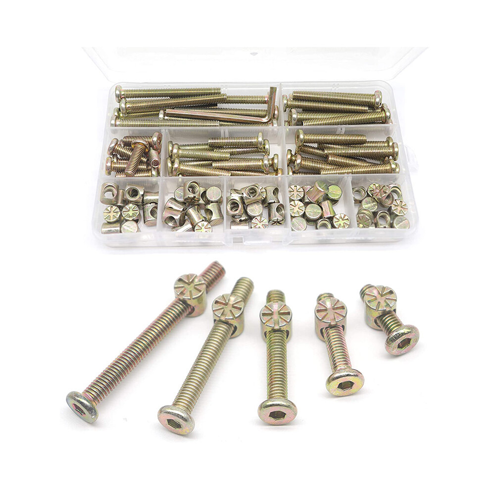 Baby Bed Screws Bolts Kit,Hex Drive Socket Cap Bolts Barrel Nuts Assortment Kit,For Crib Chairs,M6 100Pcs 4852847364892