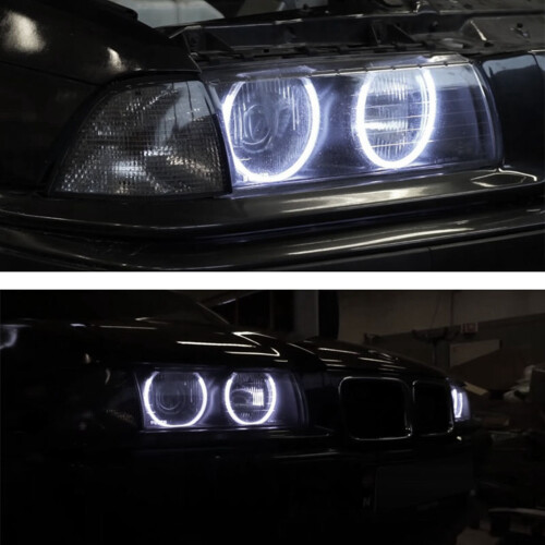 4 stk hvite forlygter CCFL LED Angel Eyes sett Halo-ring DRL blinklys Til E36 E46 E39 E38 2