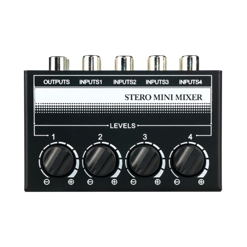 4 Channel Stereo Audio Mixer Support RCA Input and Output Mini Passive Stereo Mixer with Separate Volume Controls 2